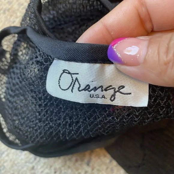 VTG Y2K Orange USA Whimsigoth Witchy Midi Dress S-M Mesh Open Knit Black Stretch - Picture 7 of 16